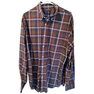 Lands End Blue, Red, Green Plaid Button Down Long Sleeve Dress Shirt XL 17 1/2